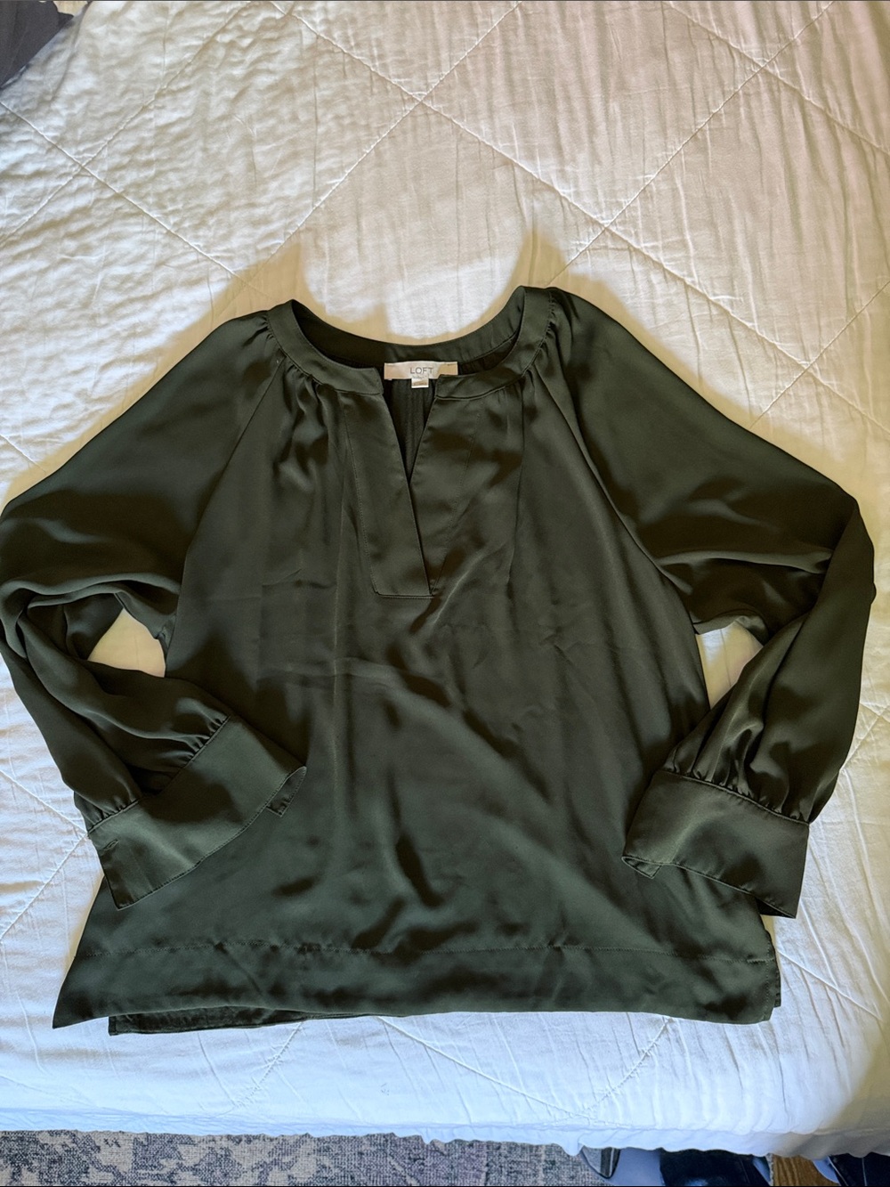 LOFT Dark Olive Split-Neck Blouse